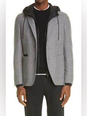 Ermenegildo Zegna Trofeo Wool Cashmere Hooded Blazer 48R / US 38R